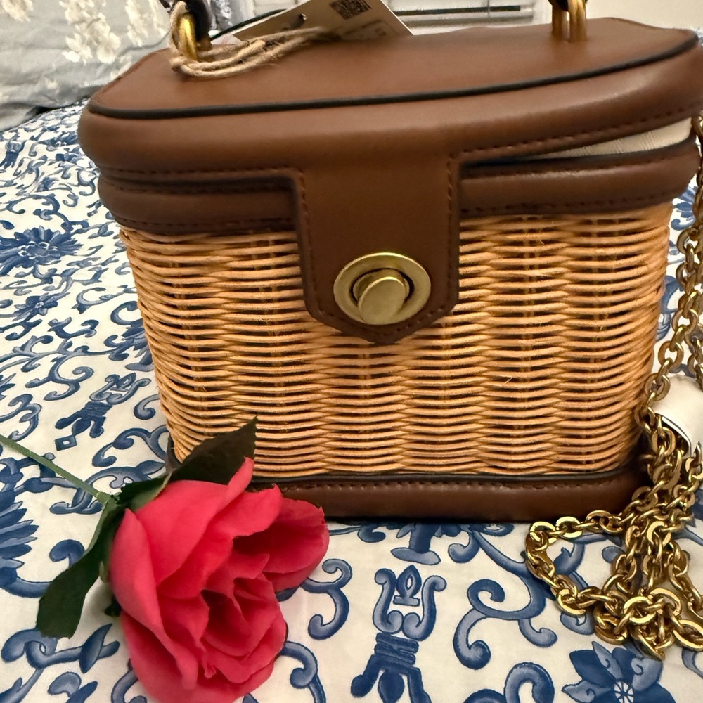 Zara Brown and Tan Woven Crossbody Bag